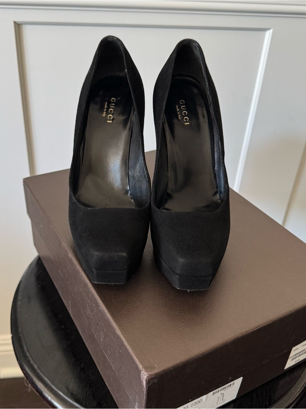 Gucci Black Suede Platform Pumps Square Toe EU37/US 6.5 Made in Italy - Picture 2 of 13